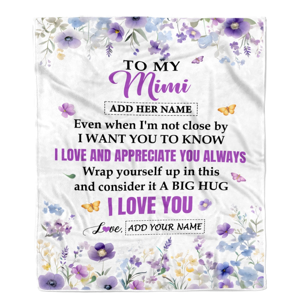 Personalized To My Mimi Gifts From Granddaughter Grandson Blanket I Love You Purple Floral Birthday Gift Idea For Mimi Gifts Christmas Custom Fleece Blanket | teecentury