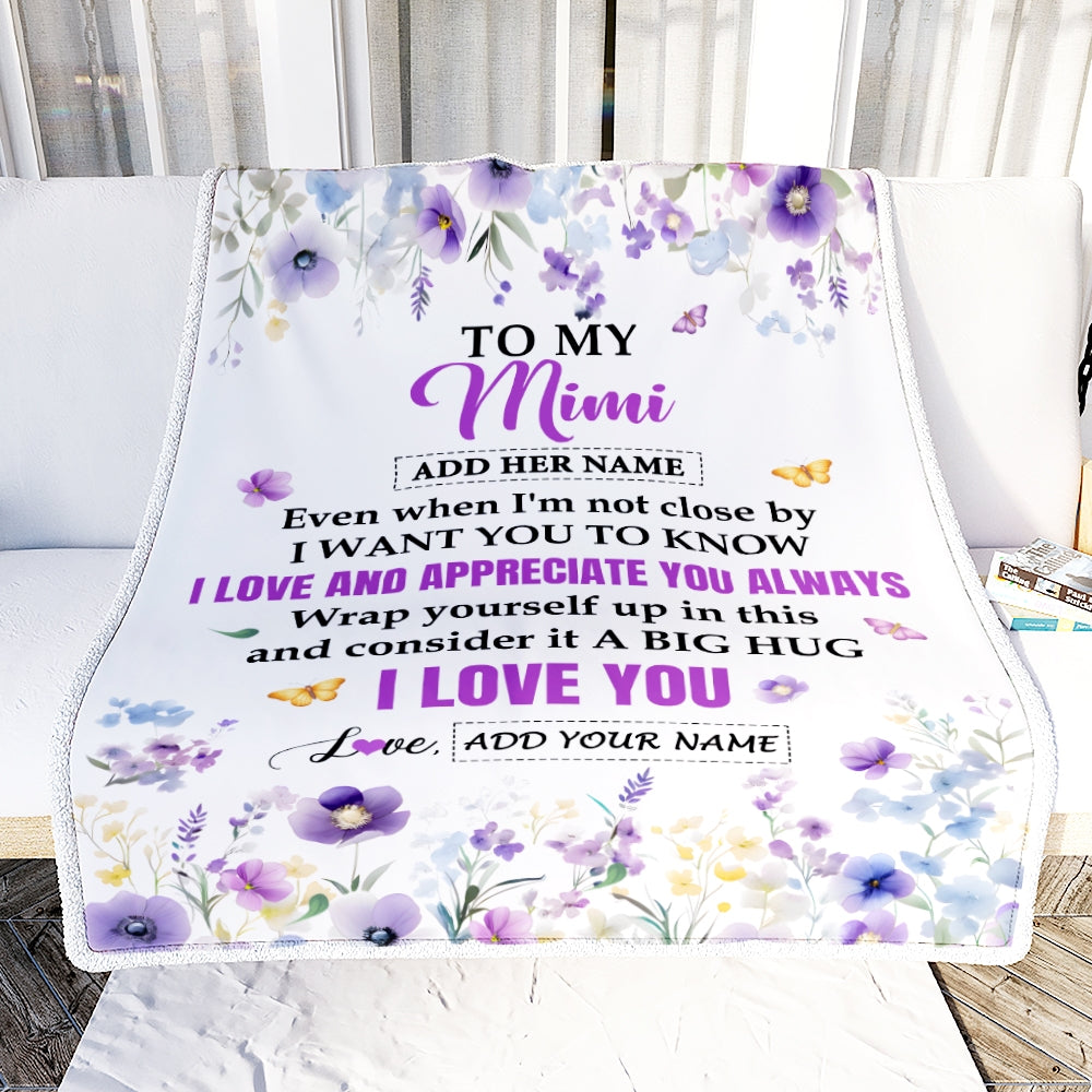 Personalized To My Mimi Gifts From Granddaughter Grandson Blanket I Love You Purple Floral Birthday Gift Idea For Mimi Gifts Christmas Custom Fleece Blanket | teecentury