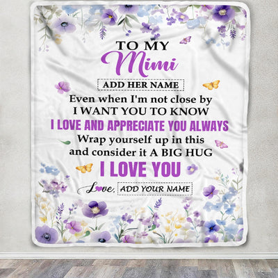Personalized To My Mimi Gifts From Granddaughter Grandson Blanket I Love You Purple Floral Birthday Gift Idea For Mimi Gifts Christmas Custom Fleece Blanket | teecentury
