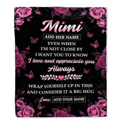 Personalized To My Mimi Gifts From Granddaughter Grandson Blanket Rose Floral It A Big Hug Birthday Gift Idea For Mimi Gifts Christmas Custom Fleece Blanket | teecentury