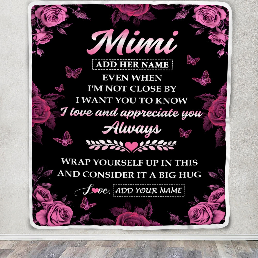 Personalized To My Mimi Gifts From Granddaughter Grandson Blanket Rose Floral It A Big Hug Birthday Gift Idea For Mimi Gifts Christmas Custom Fleece Blanket | teecentury