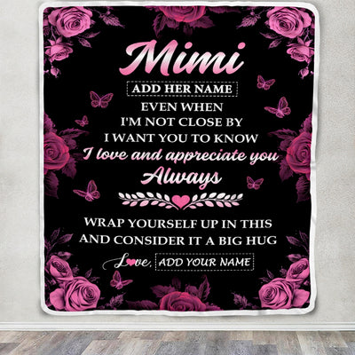 Personalized To My Mimi Gifts From Granddaughter Grandson Blanket Rose Floral It A Big Hug Birthday Gift Idea For Mimi Gifts Christmas Custom Fleece Blanket | teecentury