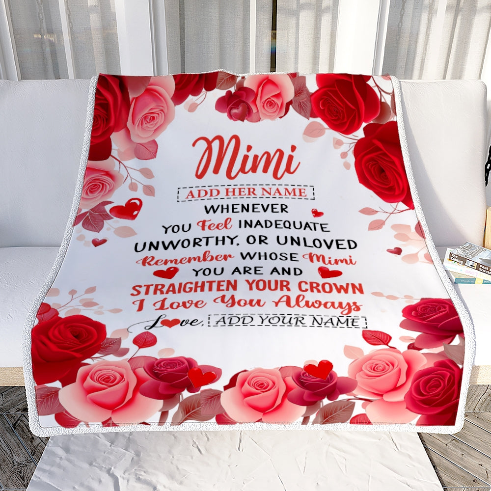 Personalized To My Mimi Gifts From Granddaughter Grandson Blanket Rose Flower Anniversary Birthday Gifts Mimi Mothers Day Christmas Custom Fleece Throw Blanket | teecentury