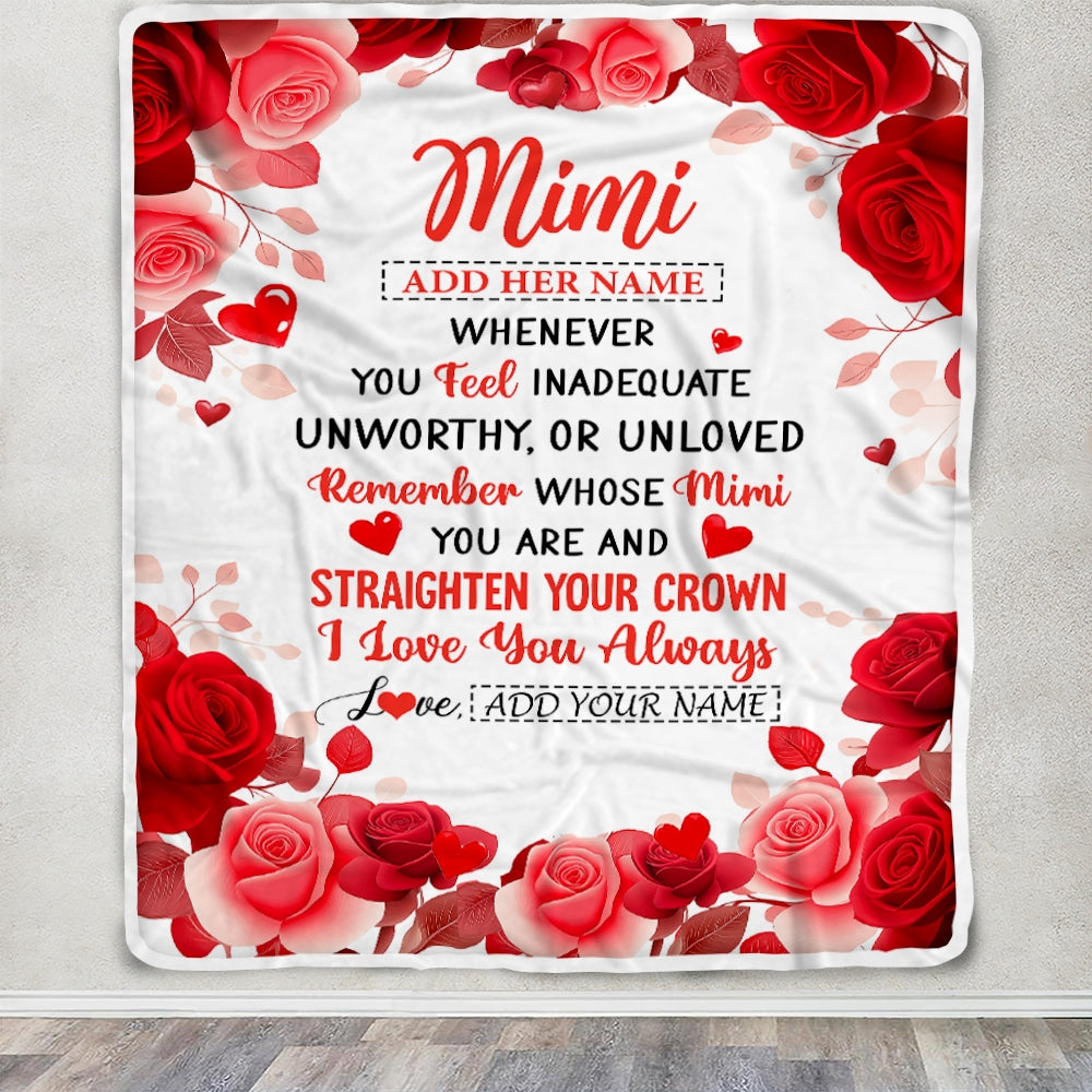 Personalized To My Mimi Gifts From Granddaughter Grandson Blanket Rose Flower Anniversary Birthday Gifts Mimi Mothers Day Christmas Custom Fleece Throw Blanket | teecentury