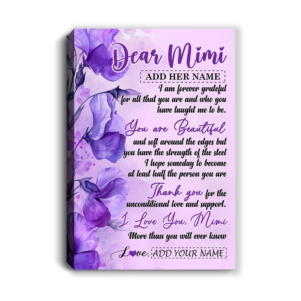 Personalized To My Mimi Gifts From Granddaughter Grandson Canvas Flower You Are Beautiful Gifts For Mimi Mothers Day Birthday Christmas Custom Print Framed Canvas | teecentury
