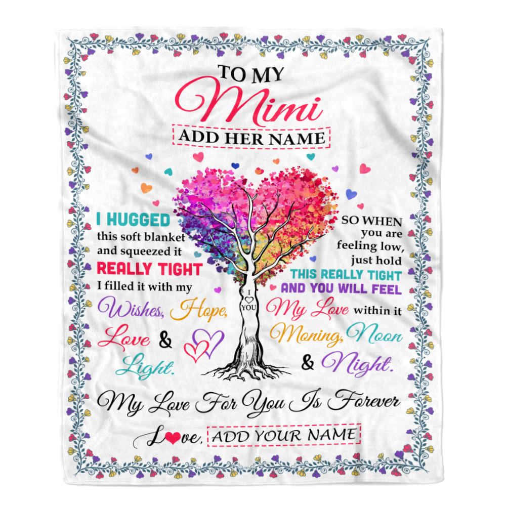 Personalized To My Mimi Gifts From Granddaughter Grandson Hugged Blanket Birthday Gifts For Mimi Mothers Day Thanksgiving Christmas Customized Fleece Blanket | teecentury