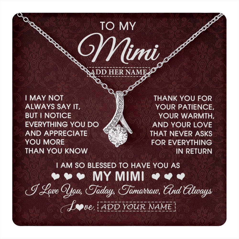 Alluring Beauty Necklace 14K White Gold Finish | 1 | Personalized To My Mimi Gifts From Granddaughter Necklace Meaningful Jewelry Pendant Gifts For Mimi Mothers Day Birthday Christmas Custom Gift Box Message Card | https://teecentury.