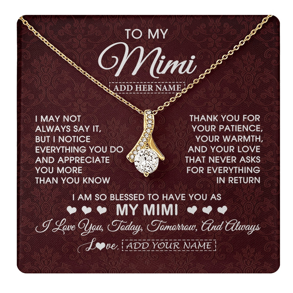 Alluring Beauty Necklace 18K Yellow Gold Finish | 1 | Personalized To My Mimi Gifts From Granddaughter Necklace Meaningful Jewelry Pendant Gifts For Mimi Mothers Day Birthday Christmas Custom Gift Box Message Card | https://teecentury.