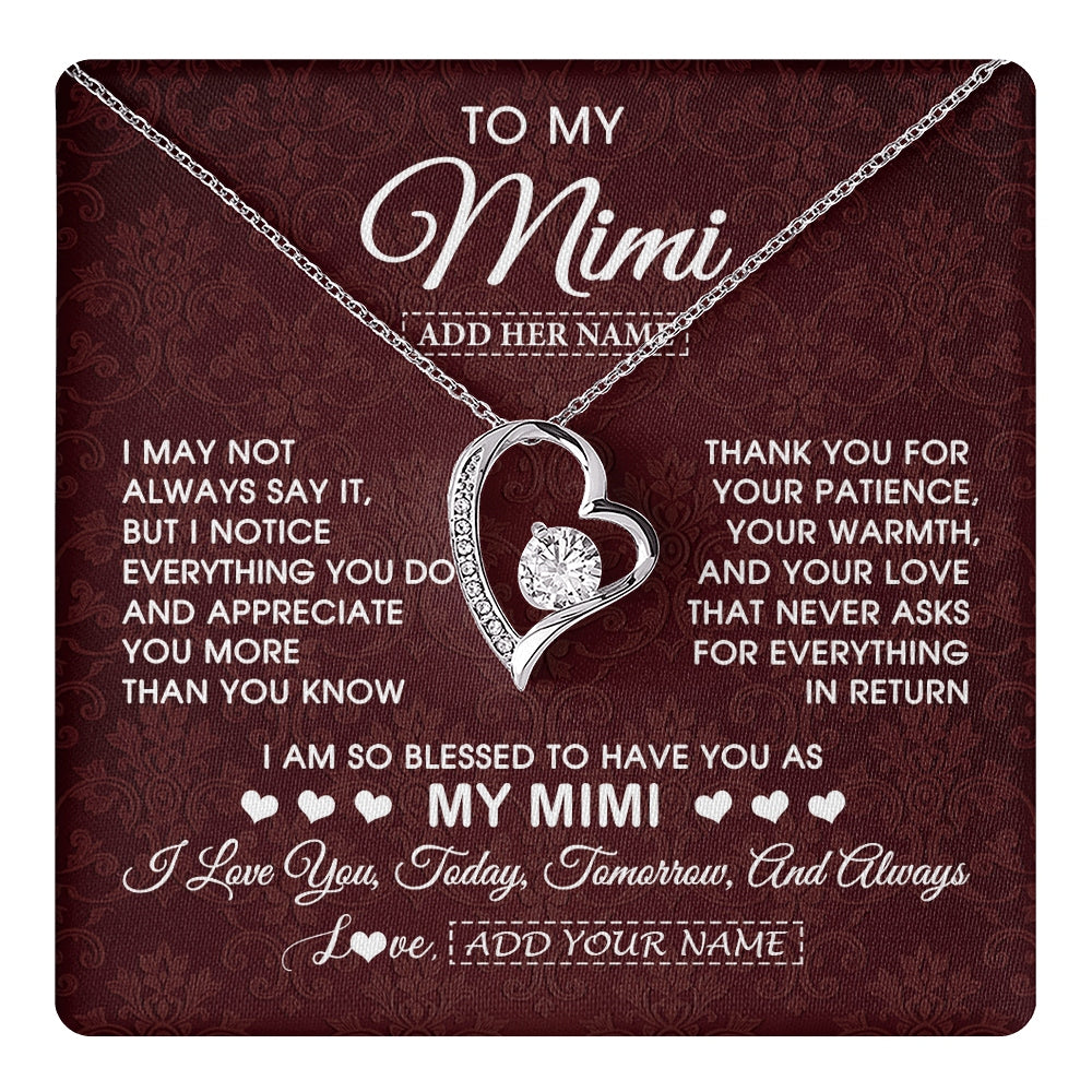 Forever Love Necklace 14K White Gold Finish | 1 | Personalized To My Mimi Gifts From Granddaughter Necklace Meaningful Jewelry Pendant Gifts For Mimi Mothers Day Birthday Christmas Custom Gift Box Message Card | https://teecentury.