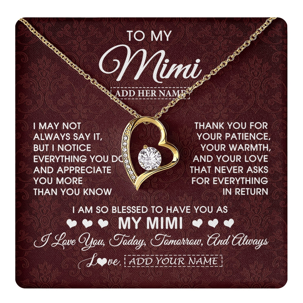 Forever Love Necklace 18K Yellow Gold Finish | 1 | Personalized To My Mimi Gifts From Granddaughter Necklace Meaningful Jewelry Pendant Gifts For Mimi Mothers Day Birthday Christmas Custom Gift Box Message Card | https://teecentury.