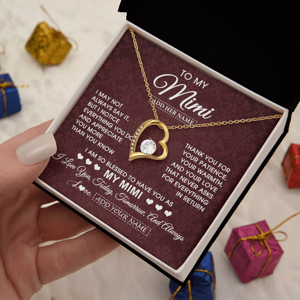 Forever Love Necklace 18K Yellow Gold Finish | 2 | Personalized To My Mimi Gifts From Granddaughter Necklace Meaningful Jewelry Pendant Gifts For Mimi Mothers Day Birthday Christmas Custom Gift Box Message Card | https://teecentury.