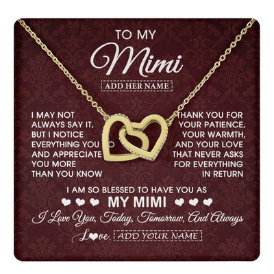 Interlocking Hearts Necklace 18K Yellow Gold Finish | 1 | Personalized To My Mimi Gifts From Granddaughter Necklace Meaningful Jewelry Pendant Gifts For Mimi Mothers Day Birthday Christmas Custom Gift Box Message Card | https://teecentury.