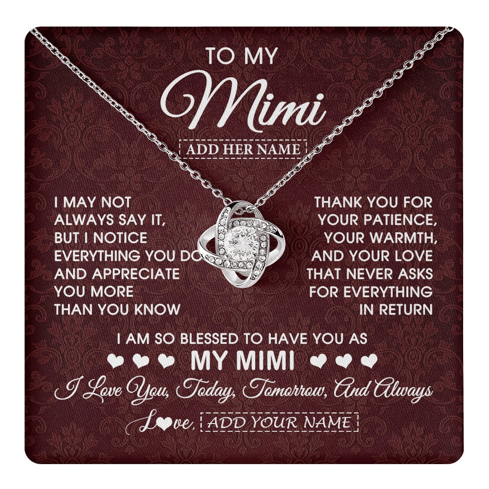 Love Knot Necklace 14K White Gold Finish | 1 | Personalized To My Mimi Gifts From Granddaughter Necklace Meaningful Jewelry Pendant Gifts For Mimi Mothers Day Birthday Christmas Custom Gift Box Message Card | https://teecentury.
