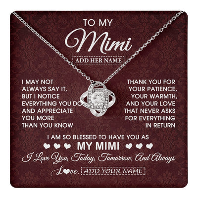 Love Knot Necklace 14K White Gold Finish | 1 | Personalized To My Mimi Gifts From Granddaughter Necklace Meaningful Jewelry Pendant Gifts For Mimi Mothers Day Birthday Christmas Custom Gift Box Message Card | https://teecentury.