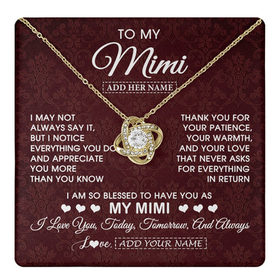 Love Knot Necklace 18K Yellow Gold Finish | 1 | Personalized To My Mimi Gifts From Granddaughter Necklace Meaningful Jewelry Pendant Gifts For Mimi Mothers Day Birthday Christmas Custom Gift Box Message Card | https://teecentury.