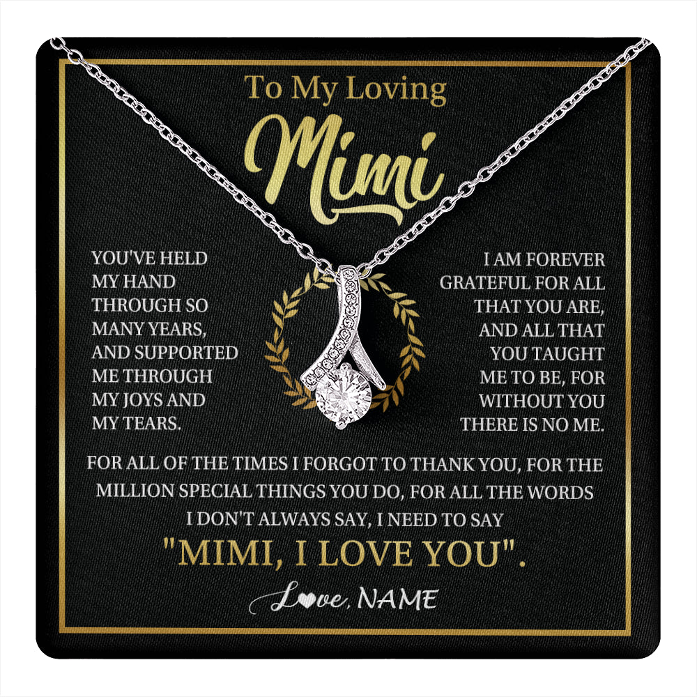 Alluring Beauty Necklace 14K White Gold Finish | 1 | Personalized To My Mimi Gifts Necklace From Granddaughter Grandson Grateful Thank You Mimi Birthday Mothers Day Christmas Customized Gift Box Message Card | teecentury