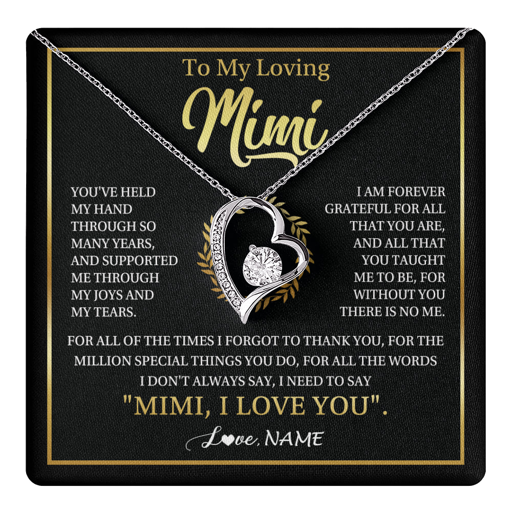Forever Love Necklace 14K White Gold Finish | 1 | Personalized To My Mimi Gifts Necklace From Granddaughter Grandson Grateful Thank You Mimi Birthday Mothers Day Christmas Customized Gift Box Message Card | teecentury