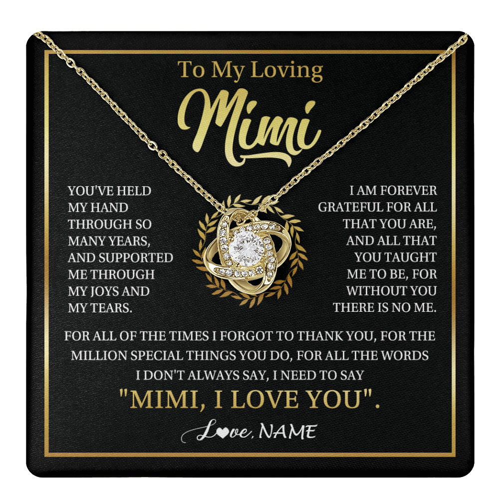 Love Knot Necklace 18K Yellow Gold Finish | 1 | Personalized To My Mimi Gifts Necklace From Granddaughter Grandson Grateful Thank You Mimi Birthday Mothers Day Christmas Customized Gift Box Message Card | teecentury