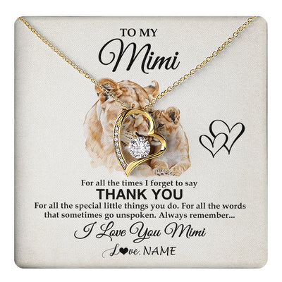 Forever Love Necklace 18K Yellow Gold Finish | 1 | Personalized To My Mimi Necklace From Granddaughter Thank You Lion Mimi Gift For Mothers Day Birthday Gift Christmas For Mimi Customized Gift Box Message Card | teecentury