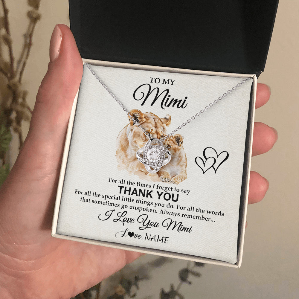 Love Knot Necklace 14K White Gold Finish | 2 | Personalized To My Mimi Necklace From Granddaughter Thank You Lion Mimi Gift For Mothers Day Birthday Gift Christmas For Mimi Customized Gift Box Message Card | teecentury