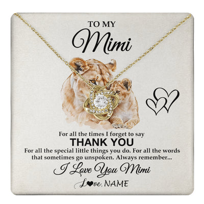 Love Knot Necklace 18K Yellow Gold Finish | 1 | Personalized To My Mimi Necklace From Granddaughter Thank You Lion Mimi Gift For Mothers Day Birthday Gift Christmas For Mimi Customized Gift Box Message Card | teecentury