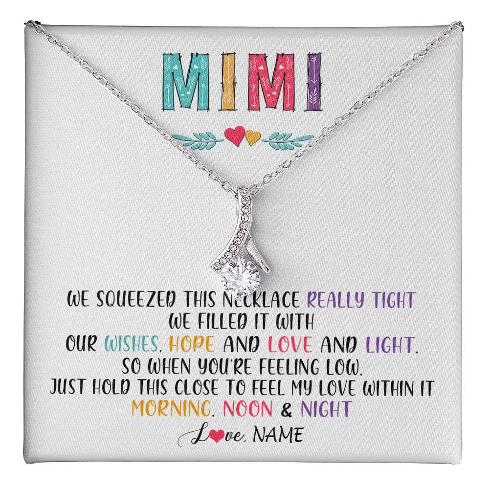 Alluring Beauty Necklace 14K White Gold Finish | 1 | Personalized To My Mimi Necklace From Grandkids Granddaughter We Squeezed This Necklace Mimi Birthday Mothers Day Christmas Customized Gift Box Message Card | teecentury