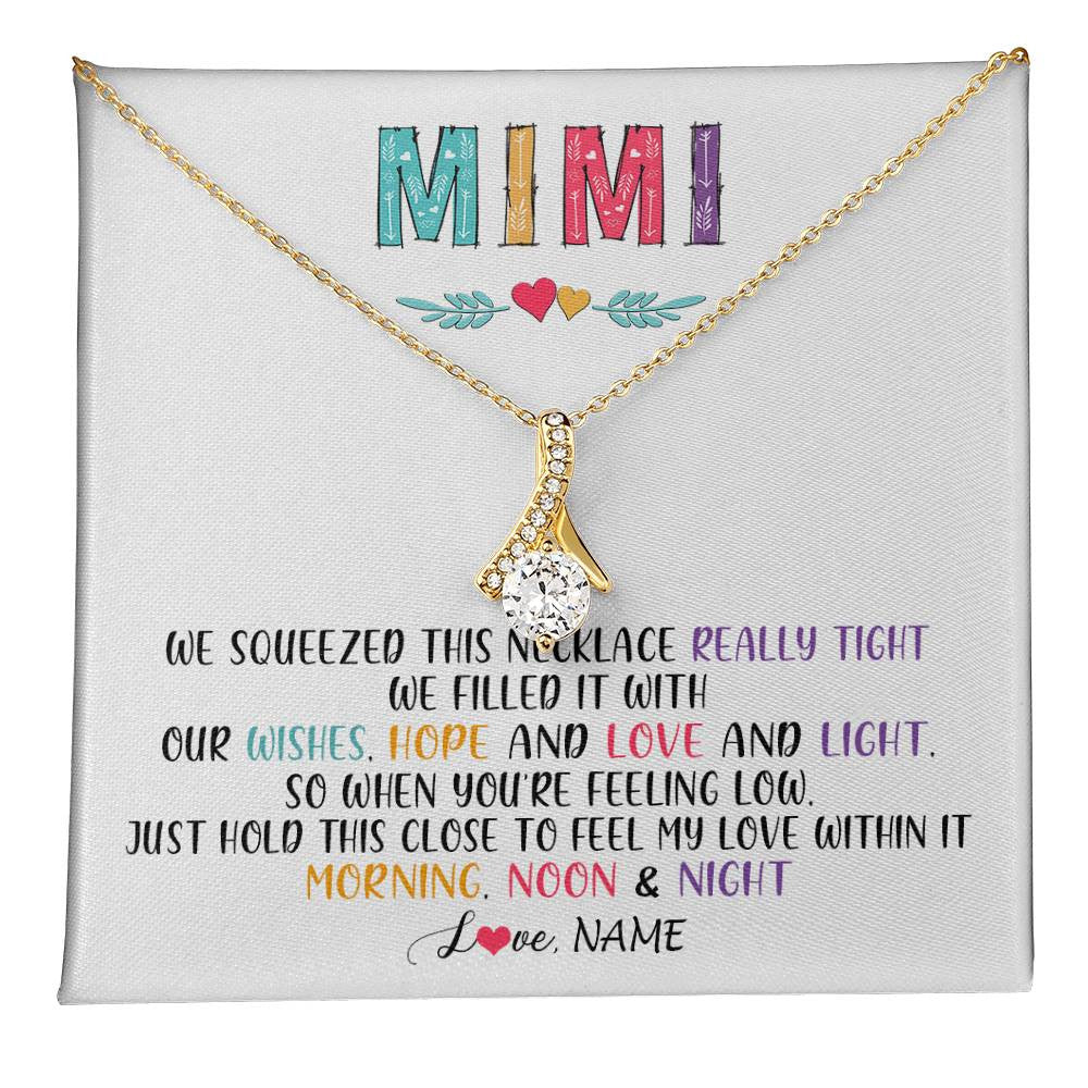 Alluring Beauty Necklace 18K Yellow Gold Finish | 1 | Personalized To My Mimi Necklace From Grandkids Granddaughter We Squeezed This Necklace Mimi Birthday Mothers Day Christmas Customized Gift Box Message Card | teecentury