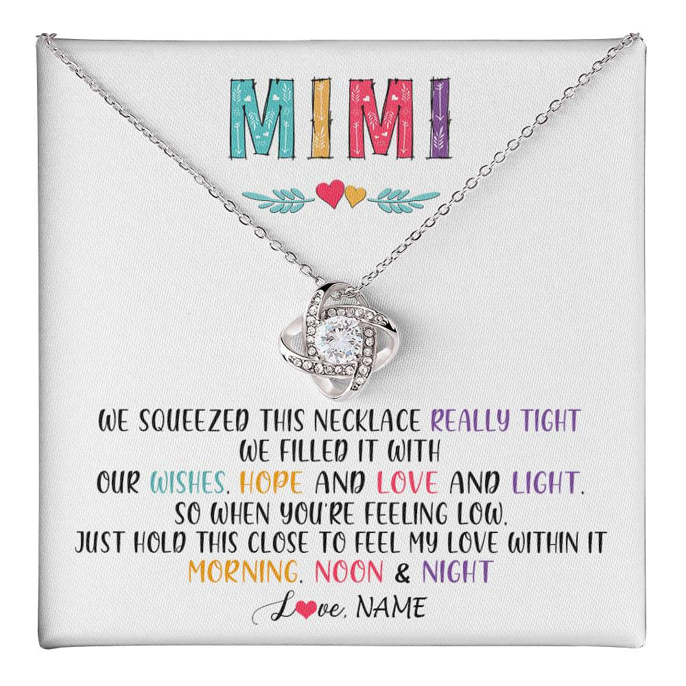 Love Knot Necklace 14K White Gold Finish | 1 | Personalized To My Mimi Necklace From Grandkids Granddaughter We Squeezed This Necklace Mimi Birthday Mothers Day Christmas Customized Gift Box Message Card | teecentury