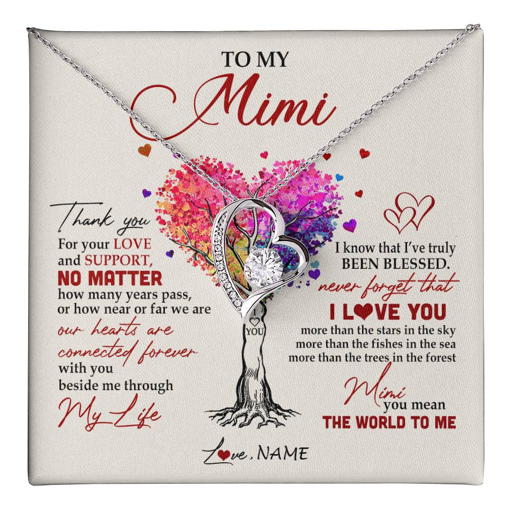 Forever Love Necklace 14K White Gold Finish | 1 | Personalized To My Mimi Necklace From Grandkids Never Forget That I Love You You Mean The World Mimi Birthday Mothers Day Christmas Customized Gift Box Message Card | teecentury