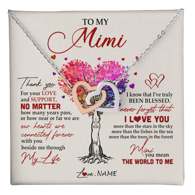 Interlocking Hearts Necklace Stainless Steel & Rose Gold Finish | 1 | Personalized To My Mimi Necklace From Grandkids Never Forget That I Love You You Mean The World Mimi Birthday Mothers Day Christmas Customized Gift Box Message Card | teecentury