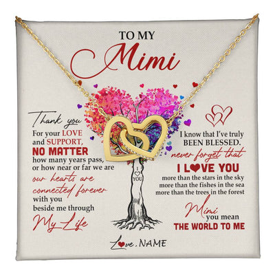 Interlocking Hearts Necklace 18K Yellow Gold Finish | 1 | Personalized To My Mimi Necklace From Grandkids Never Forget That I Love You You Mean The World Mimi Birthday Mothers Day Christmas Customized Gift Box Message Card | teecentury