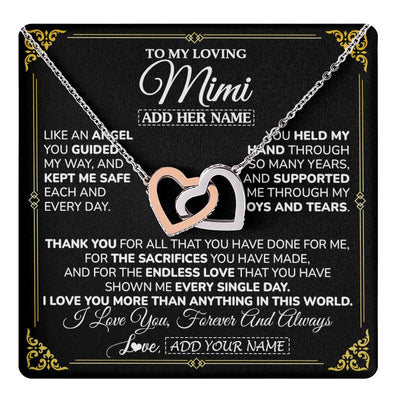 Interlocking Hearts Necklace Stainless Steel & Rose Gold Finish | 1 | Personalized To My Mimi Necklace Gifts Meaningful Gift To Mimi From Granddaughter Without You There Is No Me Mothers Day Birthday Custom Gift Box Message Card | https://teecentury.
