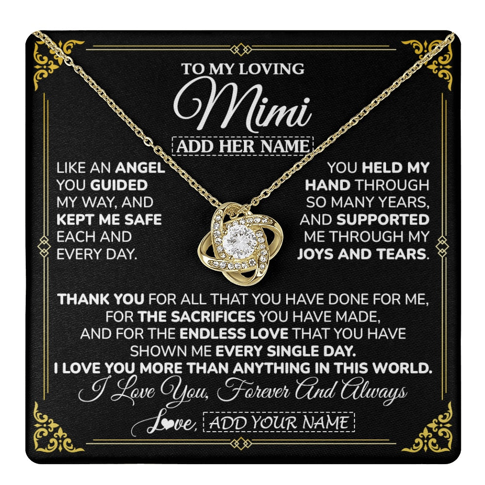 Love Knot Necklace 18K Yellow Gold Finish | 1 | Personalized To My Mimi Necklace Gifts Meaningful Gift To Mimi From Granddaughter Without You There Is No Me Mothers Day Birthday Custom Gift Box Message Card | https://teecentury.
