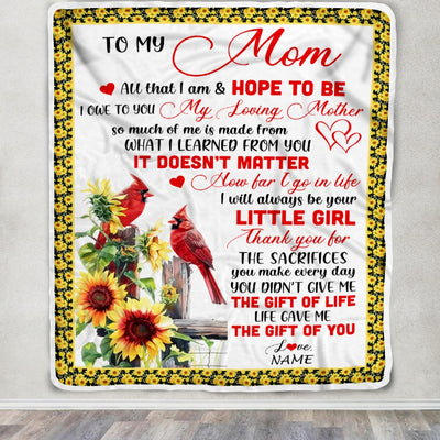 Personalized To My Mom Blanket From Daughter Little Girl Red Bird Cardinal Sunflower My Loving Mothers Day Birthday Christmas Customized Fleece Throw Blanket | teecentury