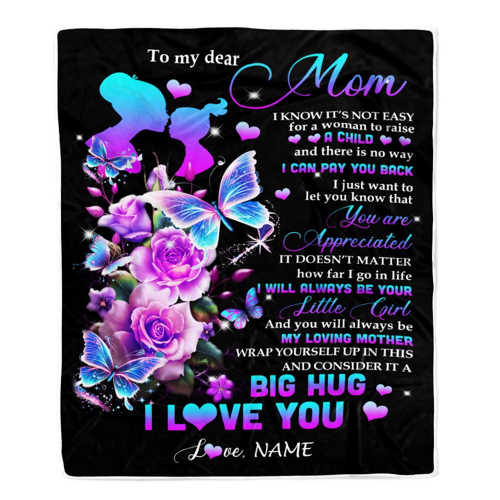 Personalized To My Mom Blanket From Daughter Rose Butterfly You Are Appriciated Mom Mother Birthday Mothers Day Christmas Customized Fleece Throw Blanket | teecentury