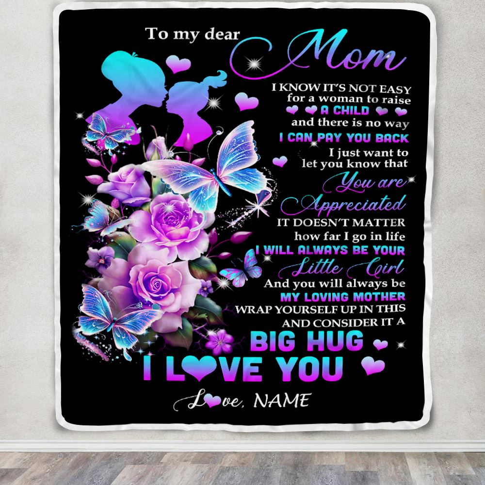 Personalized To My Mom Blanket From Daughter Rose Butterfly You Are Appriciated Mom Mother Birthday Mothers Day Christmas Customized Fleece Throw Blanket | teecentury