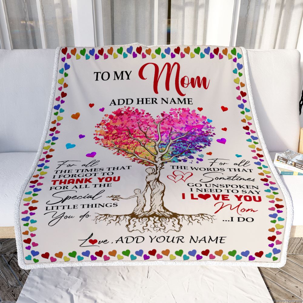 Personalized To My Mom Blanket From Daughter Son Colorful Tree Thank You For All Mom Mothers Day Birthday Gifts Thanksgiving Christmas Customized Fleece Blanket | teecentury