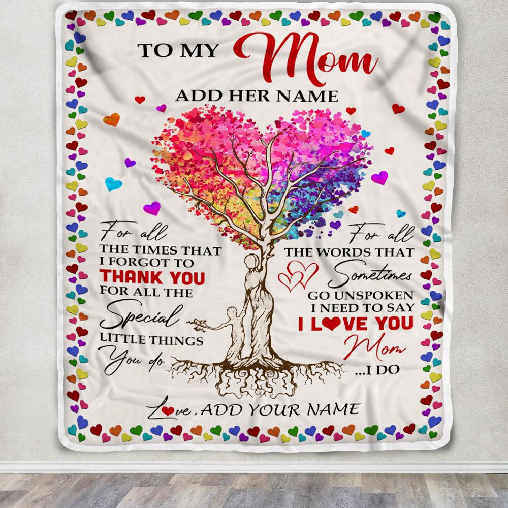 Personalized To My Mom Blanket From Daughter Son Colorful Tree Thank You For All Mom Mothers Day Birthday Gifts Thanksgiving Christmas Customized Fleece Blanket | teecentury
