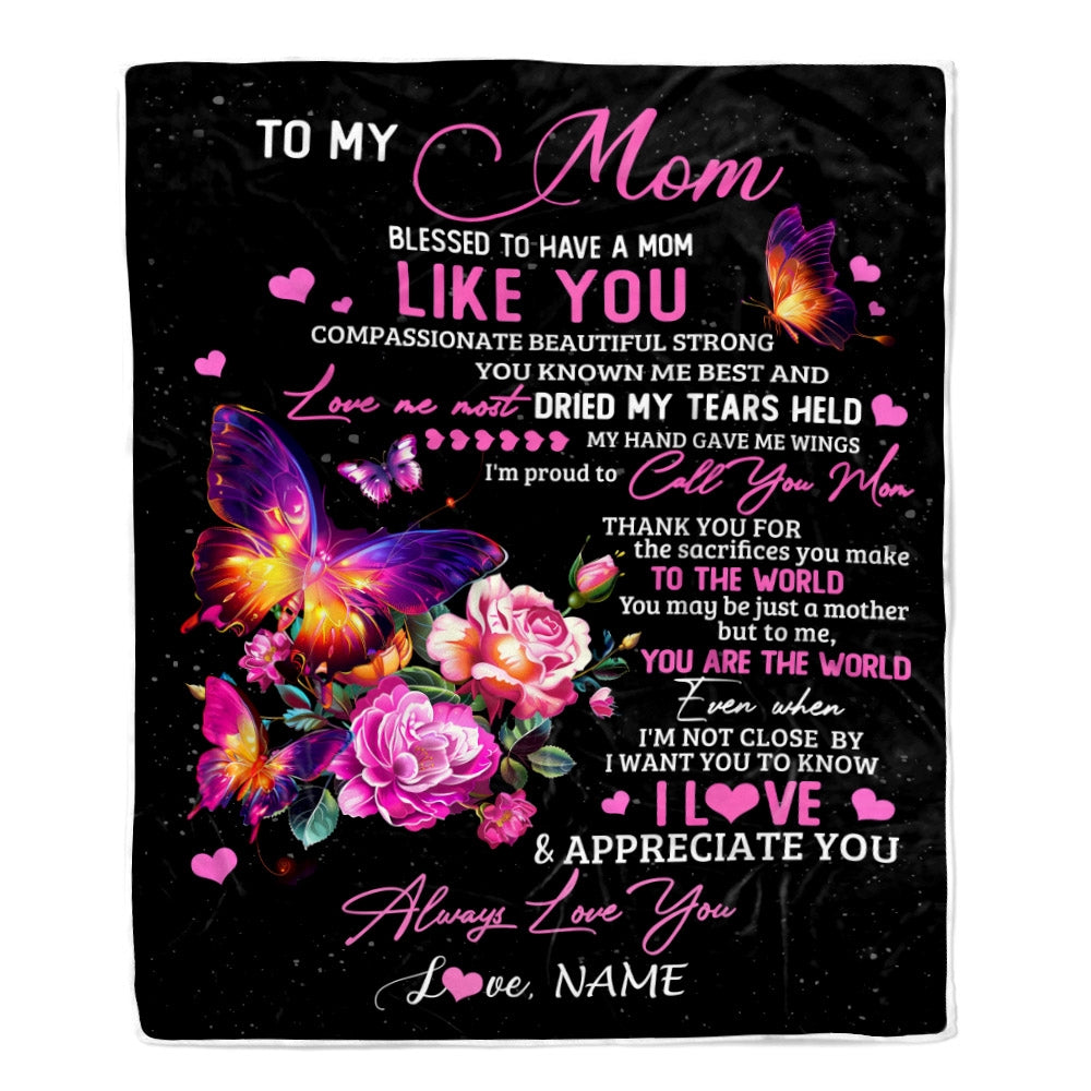 Personalized To My Mom Blanket From Daughter Son Floral Butterfly Blessed Have You A Mom Birthday Mothers Day Christmas Customized Bed Fleece Throw Blanket | teecentury