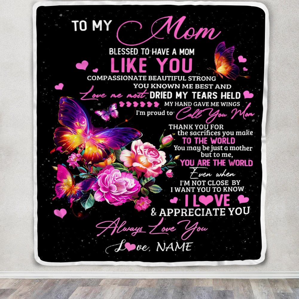 Personalized To My Mom Blanket From Daughter Son Floral Butterfly Blessed Have You A Mom Birthday Mothers Day Christmas Customized Bed Fleece Throw Blanket | teecentury