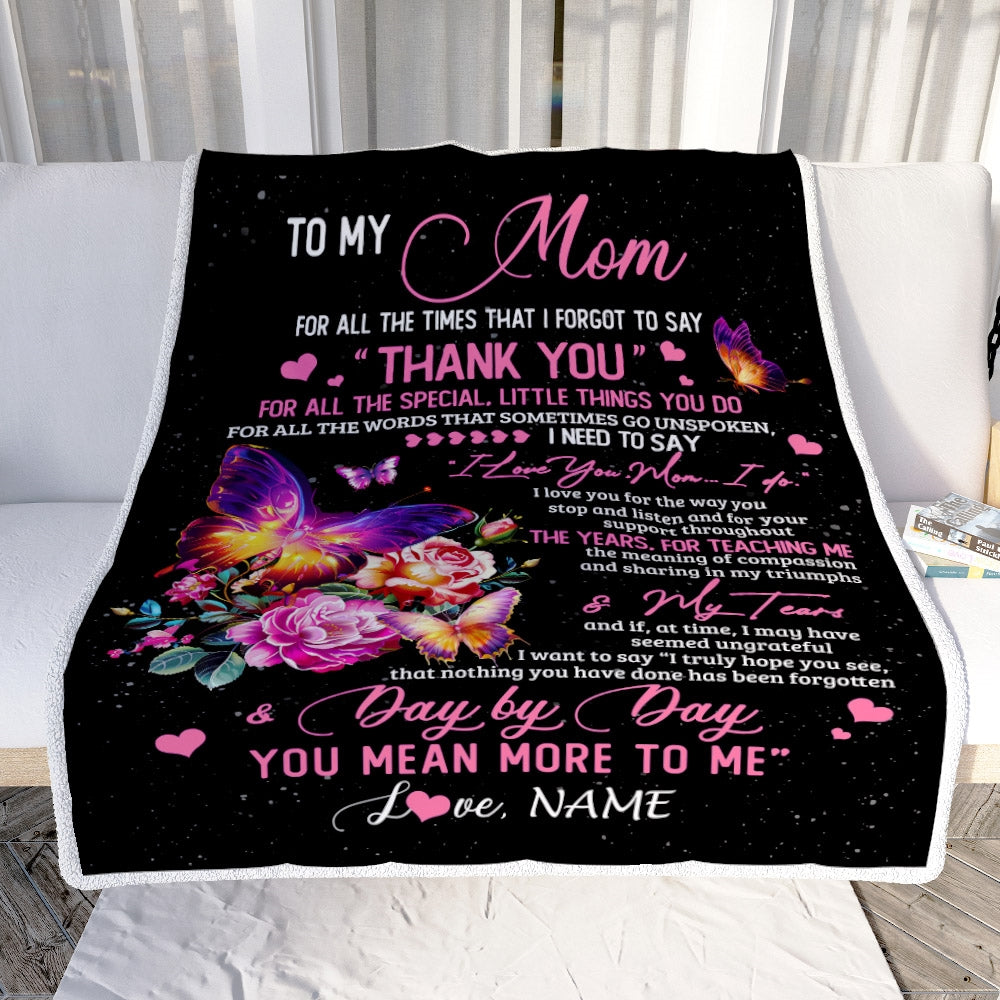 Personalized To My Mom Blanket From Daughter Son Flower Butterfly Thank You For All The Special Mom Birthday Mothers Day Customized Fleece Throw Blanket Blanket | Teecentury.com