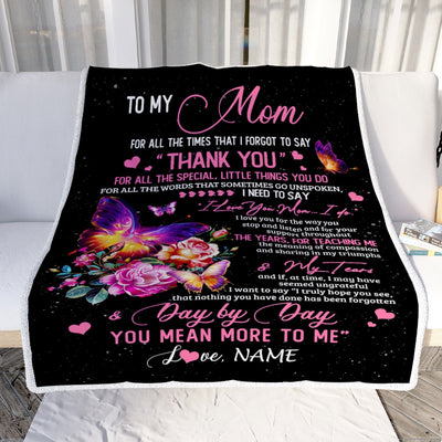 Personalized To My Mom Blanket From Daughter Son Flower Butterfly Thank You For All The Special Mom Birthday Mothers Day Customized Fleece Throw Blanket Blanket | Teecentury.com