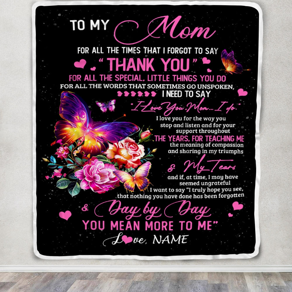 Personalized To My Mom Blanket From Daughter Son Flower Butterfly Thank You For All The Special Mom Birthday Mothers Day Customized Fleece Throw Blanket Blanket | Teecentury.com