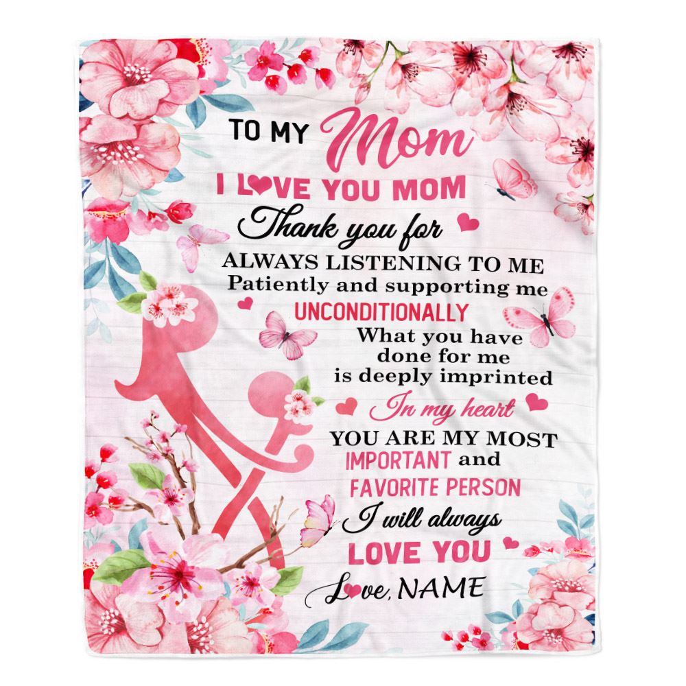 Personalized To My Mom Blanket From Daughter Son I Love You Mom Thank You For Birthday Gift For Mom Mothers Day Christmas Customized Bed Fleece Throw Blanket | teecentury
