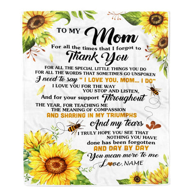 Personalized To My Mom Blanket From Daughter Son Sunflower Thank You I Love You Mom Birthday Mothers Day Christmas Customized Gift Fleece Blanket | teecentury