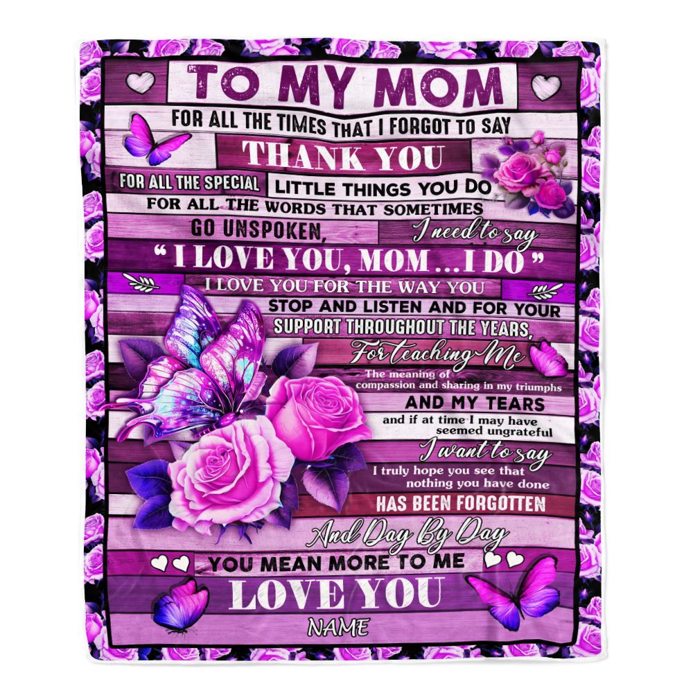Personalized To My Mom Blanket From Daughter Son Wood Butterfly You Mean More To Me Mom Birthday Mothers Day Christmas Customized Fleece Throw Blanket | teecentury