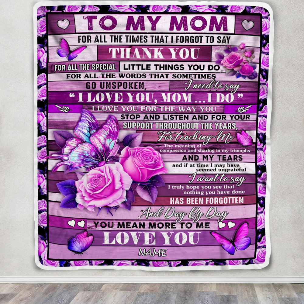 Personalized To My Mom Blanket From Daughter Son Wood Butterfly You Mean More To Me Mom Birthday Mothers Day Christmas Customized Fleece Throw Blanket | teecentury