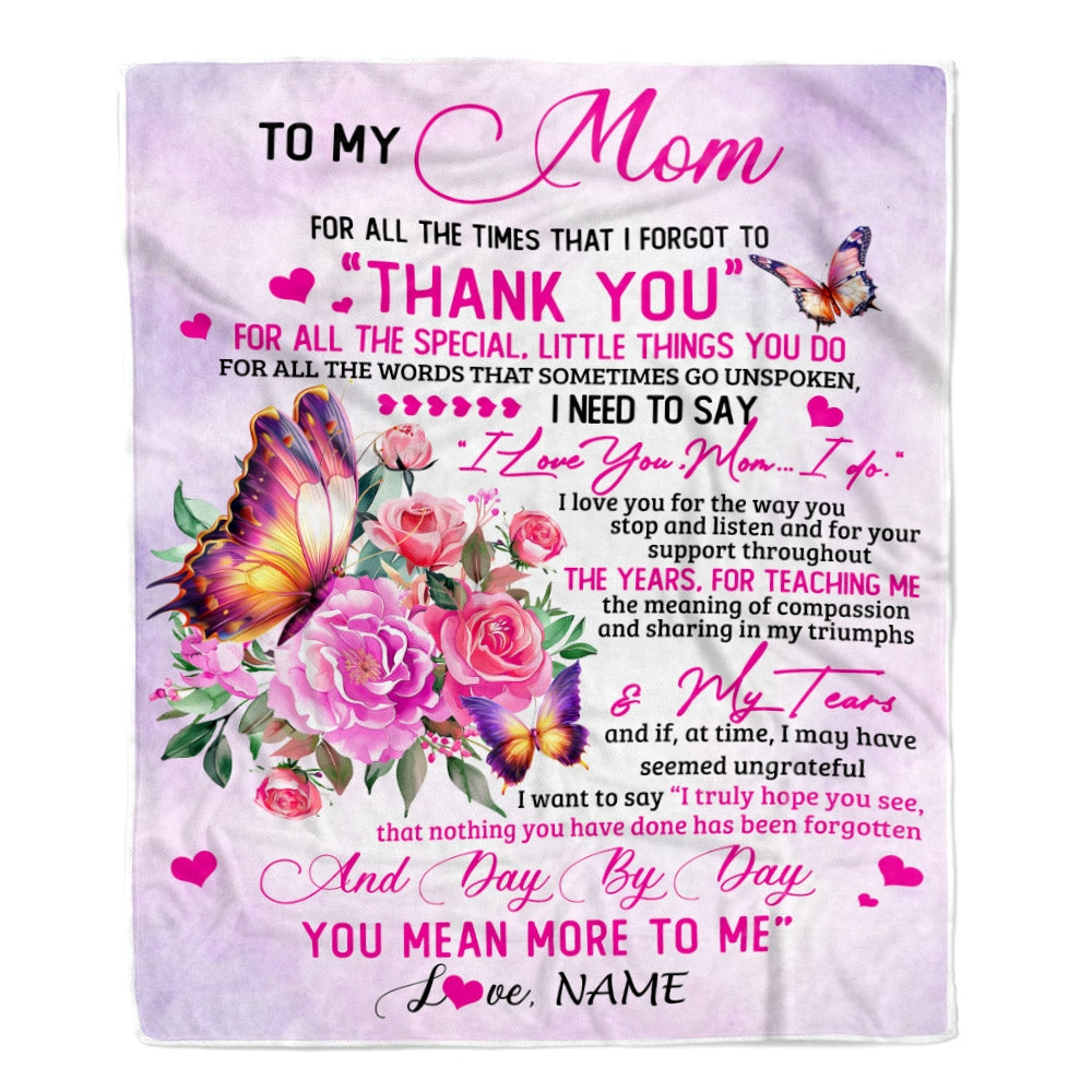 Personalized To My Mom Blanket From Daughter Son Wood Floral Butterfly Thank You I Love You Mom Birthday Mothers Day Christmas Customized Fleece Throw Blanket | teecentury