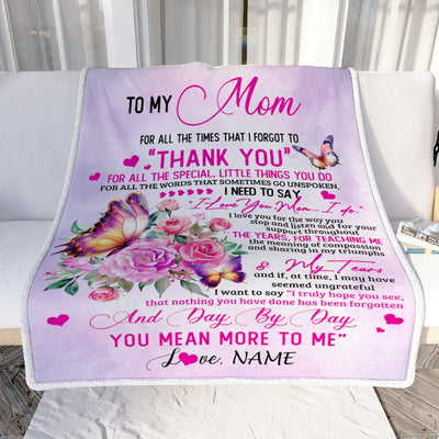 Personalized To My Mom Blanket From Daughter Son Wood Floral Butterfly Thank You I Love You Mom Birthday Mothers Day Christmas Customized Fleece Throw Blanket | teecentury