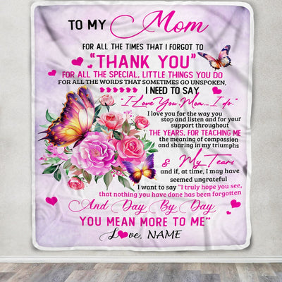 Personalized To My Mom Blanket From Daughter Son Wood Floral Butterfly Thank You I Love You Mom Birthday Mothers Day Christmas Customized Fleece Throw Blanket | teecentury